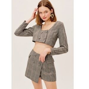 For Love and Lemons Frankie Plaid Cropped Blazer sz Medium